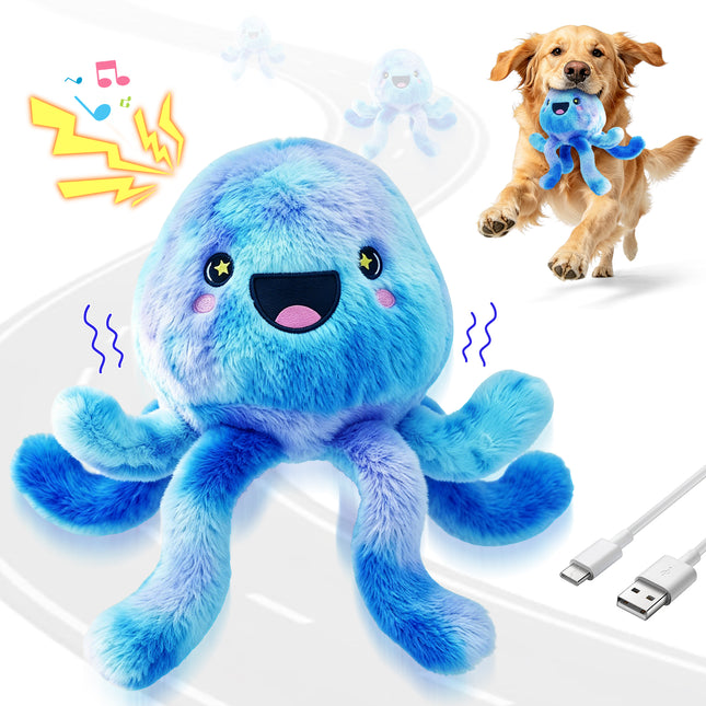 Foolala Interactive Moving Dog Toy for Dogs, Durable Plush Dog Toy with Sound, Vibration and Crinkle Tentacles, USB Rechargeable for Puppies, Medium & Large Dogs
