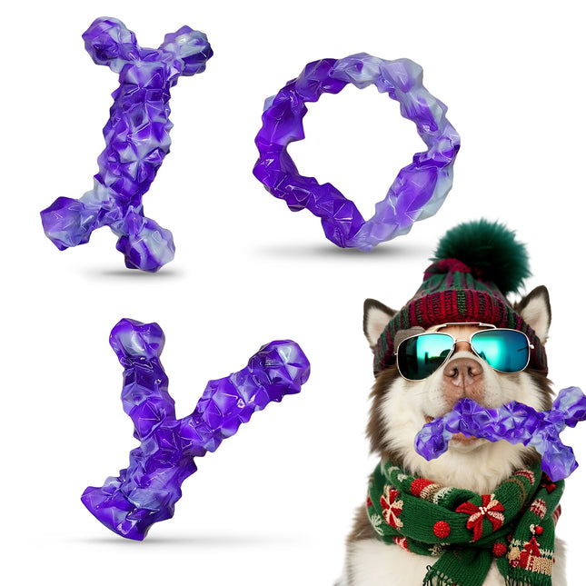 Foolala 3 Pack Dog Toys for Aggressive Chewers, Indestructible Extra Durable Bacon Flavor Nylon Dental Chew Bones