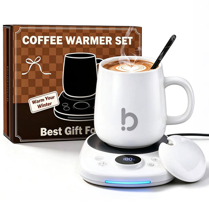 Coffee Mug Warmer Set for Desk, Coffee Gifts for Women, Porcelain White