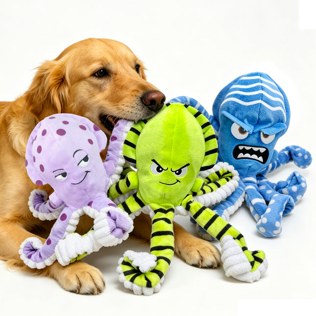 Foolala 3 Pack Tough Plush Dog Toys for Aggressive Chewers, No Stuffing Squeaky & Crinkle Chew Toys for Small Medium Large Dogs