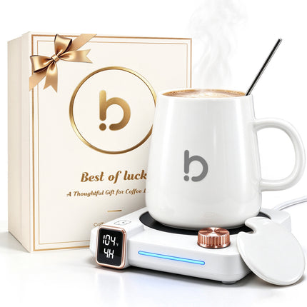 Coffee Warmer with Mug Set for Desk, Coffee Gift Set with 15oz Mug- White