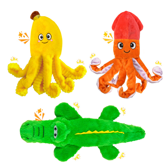 Foolala 3 Pack Durable Dog Toys for Aggressive Chewers, No Stuffing Plush Squeaky & Crinkle Toys for Teeth Cleaning and Boredom Relief