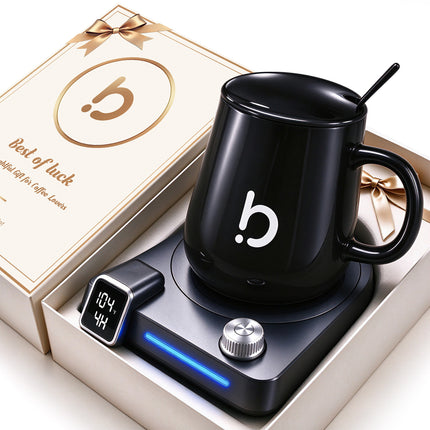 Coffee Cup Warmer with Mug Set for Desk Coffee Gift Set with 15oz Mug Black
