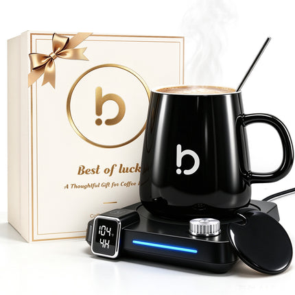 Coffee Cup Warmer with Mug Set for Desk Coffee Gift Set with 15oz Mug Black