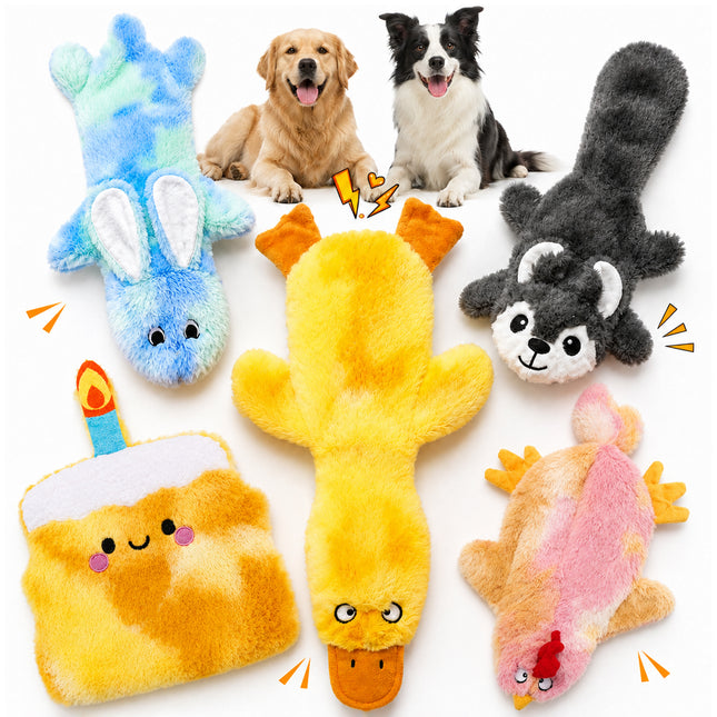 Foolala Dog Toys for Aggressive Chewers,5 Pack Plush Crinkle No Stuffing Dogs Chew Toys for Small, Medium, Large and Puppy Teething Chewing to Keep Them Busy