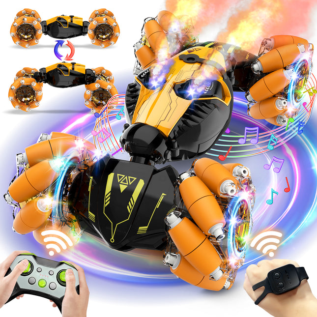 2.4GHz Gesture Control RC Car with Lights & Music Spray, 8WD Drift, 360° Rotation, for Ages 6-15