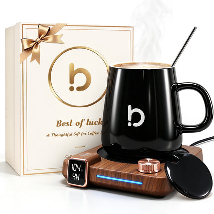 Coffee Warmer with Mug Set for Desk, Coffee Gift Set with 15oz Mug- Brown