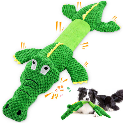 WOWBALA Interactive Squeaky Dog Chew Toy, Ideal Dog Toys for Small, Medium & Large Dogs, and Tug of War Lovers - Stuffed Plush Crocodile -Shaped Pet Toys