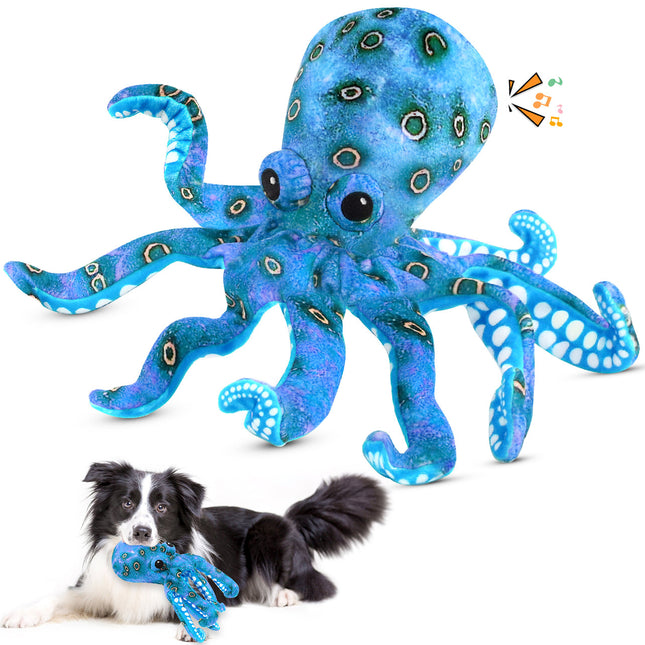 Fuufome Blue Squid Squeak Plush Dog Toy Main Figure 1