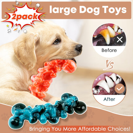 WOWBALA Dog Chew Toys for Aggressive Chewers - 2 Pack Tough Teeth Cleaning Chew Toys to Keep Them Busy for Medium & Large Dogs