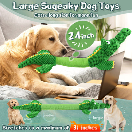 WOWBALA Interactive Squeaky Dog Chew Toy, Ideal Dog Toys for Small, Medium & Large Dogs, and Tug of War Lovers - Stuffed Plush Crocodile -Shaped Pet Toys