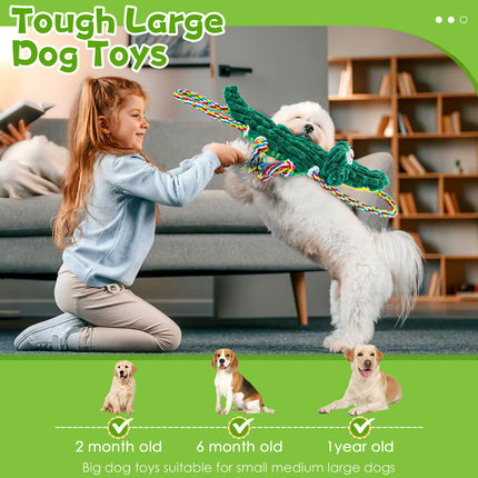 Fuufome Cotton Rope Alligator Squeak dog toy for aggressive chewers