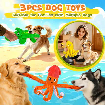Foolala 3 Pack Durable Dog Toys for Aggressive Chewers, No Stuffing Plush Squeaky & Crinkle Toys for Teeth Cleaning and Boredom Relief