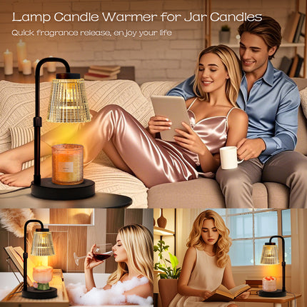 Adjustable Candle Warmer Lamp with Timer: 3 Timing Mode, 35W Safety Anti-Scalding, 4 Level Dimming Guard The Romantic Night - Wax Warmer for Scented Wax for Home Decor Gifts (Black)