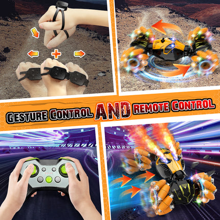 2.4GHz Gesture Control RC Car with Lights & Music Spray, 8WD Drift, 360° Rotation, for Ages 6-15