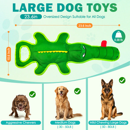 Extra-Long 24" Indestructible Dog Toy for Aggressive Chewers – Heavy-Duty Tug Dog Toy with Built-in Squeaker & Treat-Hiding Base, Great for Large Breeds, Dental Health, and Boredom Relief
