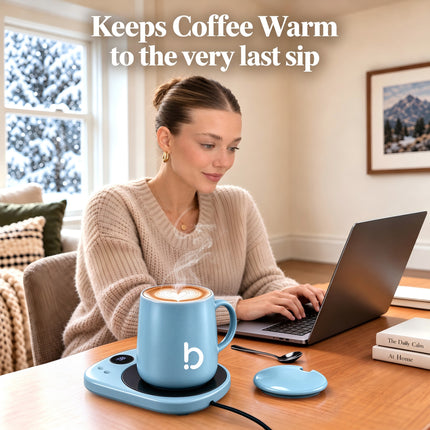 Coffee Mug Warmer Set for Desk, Coffee Gifts for Women, Wedgewood Blue