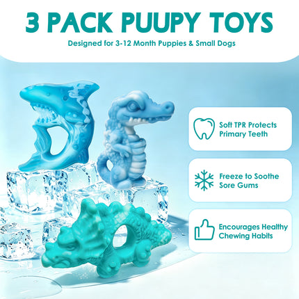 Fuufome Puppy Teething Toys 3-Pack,Soft TPR Chew Toys for Puppies