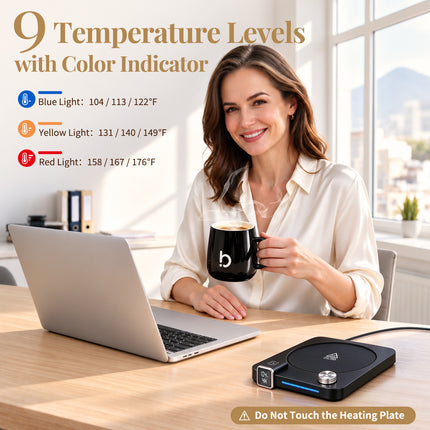 Coffee Cup Warmer with Mug Set for Desk Coffee Gift Set with 15oz Mug Black