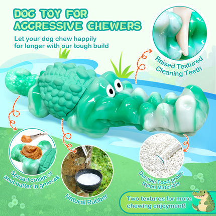 Dog Chew Toys for Aggressive Chewers,Tough Squeaky Alligator Toy for Small, Medium, Large Breed to Keep Them Busy & Clean Teeth and Reduce Boredom or Stress Relief