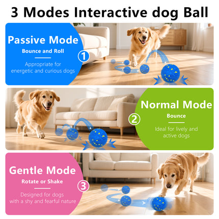 Foolala Interactive Dog Toy Ball - Smart Electric Automatic Bouncing Rolling Vibrating Ball with 3 Modes