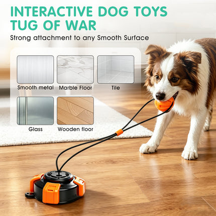 Fuufome Suction Cup Dog Toys for Medium Large Aggressive Chewers | Interactive Tug-of-War Dog Toy with Heavy-Duty Suction Base, Solid Rubber Chew Ball ,Steel Core Anti-Bite Rope