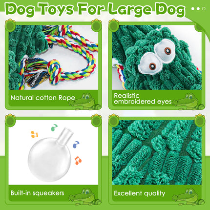 Fuufome Cotton Rope Alligator Squeak dog toy for aggressive chewers