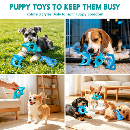 Fuufome Puppy Teething Toys 3-Pack,Soft TPR Chew Toys for Puppies
