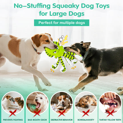 Foolala 3 Pack Tough Plush Dog Toys for Aggressive Chewers, No Stuffing Squeaky & Crinkle Chew Toys for Small Medium Large Dogs