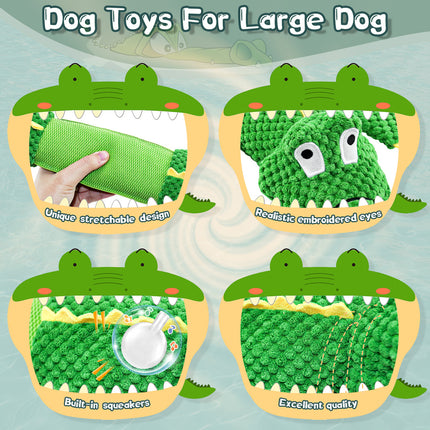 WOWBALA Interactive Squeaky Dog Chew Toy, Ideal Dog Toys for Small, Medium & Large Dogs, and Tug of War Lovers - Stuffed Plush Crocodile -Shaped Pet Toys