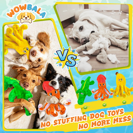 WOWBALA No Stuffing Dog Squeak Toys-3 Pack Plush Crinkle Interactive Puppy Chew Toys, Cute Octopus & Crocodile Toys for Small Medium Dogs,Boredom Relief, Anxiety Reducing