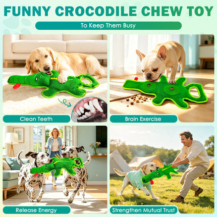 Extra-Long 24" Indestructible Dog Toy for Aggressive Chewers – Heavy-Duty Tug Dog Toy with Built-in Squeaker & Treat-Hiding Base, Great for Large Breeds, Dental Health, and Boredom Relief
