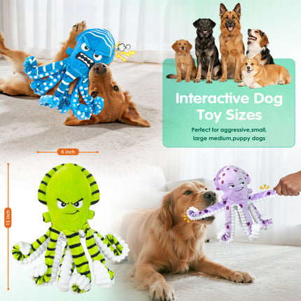 Foolala 3 Pack Tough Plush Dog Toys for Aggressive Chewers, No Stuffing Squeaky & Crinkle Chew Toys for Small Medium Large Dogs