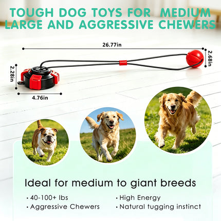Fuufome Dog Toys for Aggressive Chewers -Suction Cup Dog Tug Toy for Large Medium Dogs,Upgraded Bite-Resistant Rope & Elastic Ball to Keep Them Busy