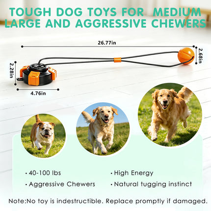 Fuufome Suction Cup Dog Toys for Medium Large Aggressive Chewers | Interactive Tug-of-War Dog Toy with Heavy-Duty Suction Base, Solid Rubber Chew Ball ,Steel Core Anti-Bite Rope