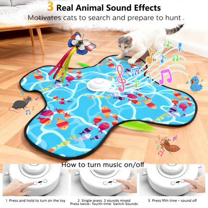 Interactive Cat Toys for Indoor Cats: Fluttering Butterfly, Moving Concealed Feathers, Realistic Animal Sounds