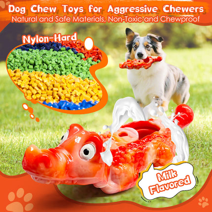 Foolala Dog Toy for Aggressive Chewers:Tough Almost Indestructible Chew Toys for Medium & Large Breeds,Treat Dispensing Dog Puzzle Toy Reduce Pet Anxiety and Boredom to Keep Them Busy,Milk Flavored