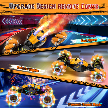 2.4GHz Gesture Control RC Car with Lights & Music Spray, 8WD Drift, 360° Rotation, for Ages 6-15