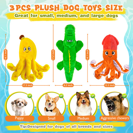 Foolala 3 Pack Durable Dog Toys for Aggressive Chewers, No Stuffing Plush Squeaky & Crinkle Toys for Teeth Cleaning and Boredom Relief