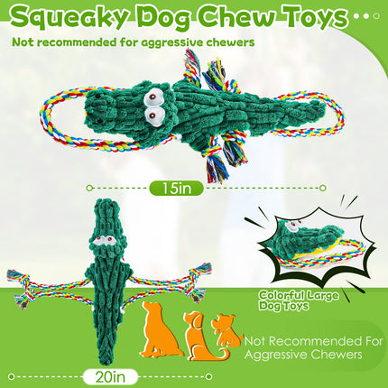 Fuufome Cotton Rope Alligator Squeak dog toy for aggressive chewers