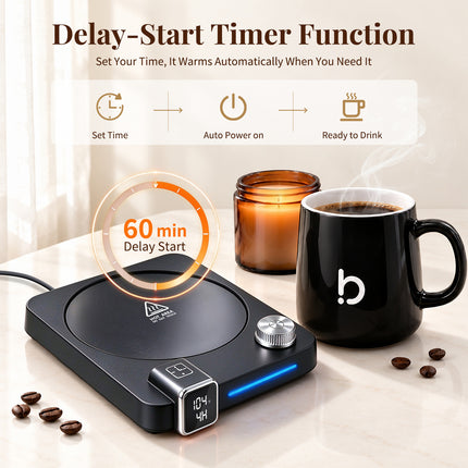 Coffee Cup Warmer with Mug Set for Desk Coffee Gift Set with 15oz Mug Black