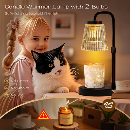 Adjustable Candle Warmer Lamp with Timer: 3 Timing Mode, 35W Safety Anti-Scalding, 4 Level Dimming Guard The Romantic Night - Wax Warmer for Scented Wax for Home Decor Gifts (Black)