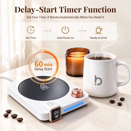 Coffee Warmer with Mug Set for Desk, Coffee Gift Set with 15oz Mug- White