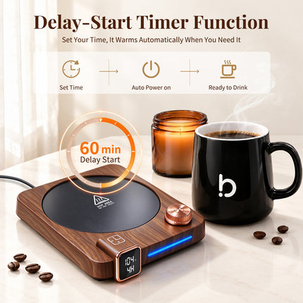 Coffee Warmer with Mug Set for Desk, Coffee Gift Set with 15oz Mug- Brown
