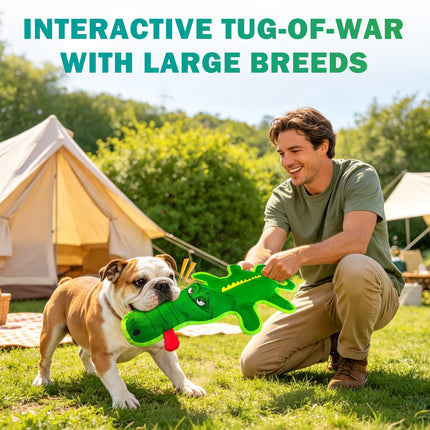Extra-Long 24" Indestructible Dog Toy for Aggressive Chewers – Heavy-Duty Tug Dog Toy with Built-in Squeaker & Treat-Hiding Base, Great for Large Breeds, Dental Health, and Boredom Relief