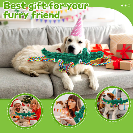 Fuufome Cotton Rope Alligator Squeak dog toy for aggressive chewers