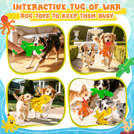 WOWBALA No Stuffing Dog Squeak Toys-3 Pack Plush Crinkle Interactive Puppy Chew Toys, Cute Octopus & Crocodile Toys for Small Medium Dogs,Boredom Relief, Anxiety Reducing
