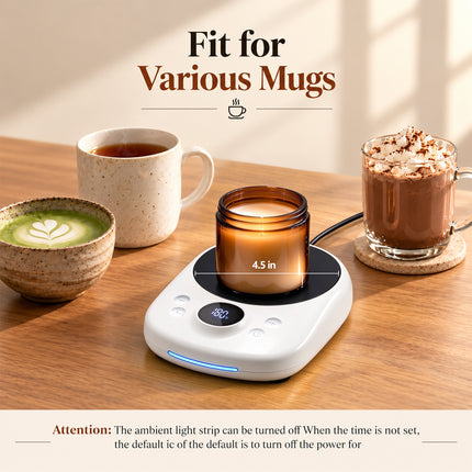 Coffee Mug Warmer Set for Desk, Coffee Gifts for Women, Porcelain White