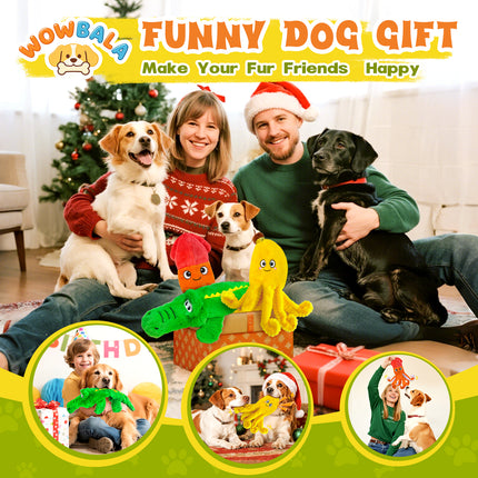 Foolala 3 Pack Durable Dog Toys for Aggressive Chewers, No Stuffing Plush Squeaky & Crinkle Toys for Teeth Cleaning and Boredom Relief