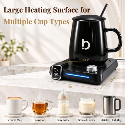 Coffee Cup Warmer with Mug Set for Desk Coffee Gift Set with 15oz Mug Black